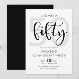 Black And White Modern Elegant 50 Birthday 招待状