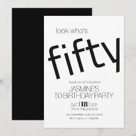 Black And White Modern Elegant 50 Birthday 招待状