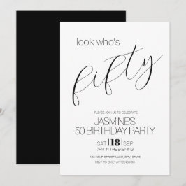 Black And White Modern Elegant 50 Birthday 招待状