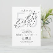 Black And White Modern Elegant 50 Birthday  招待状 (スタンド正面)