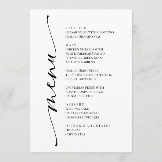 Black and White Modern Elegant Menu  メニュー (正面)