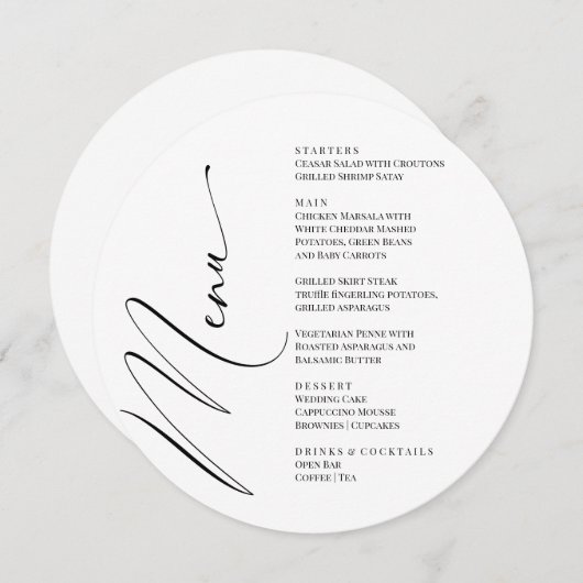 Black and White Modern Elegant Menu  メニュー (正面/裏面)