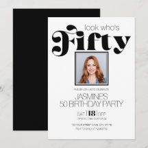 Black And White Modern Elegant Photo 50 Birthday 