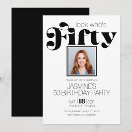 Black And White Modern Elegant Photo 50 Birthday 招待状