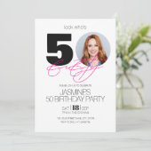 Black And White Modern Elegant Photo 50 Birthday  招待状 (スタンド正面)