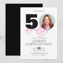 Black And White Modern Elegant Photo 50 Birthday 