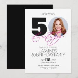 Black And White Modern Elegant Photo 50 Birthday 招待状
