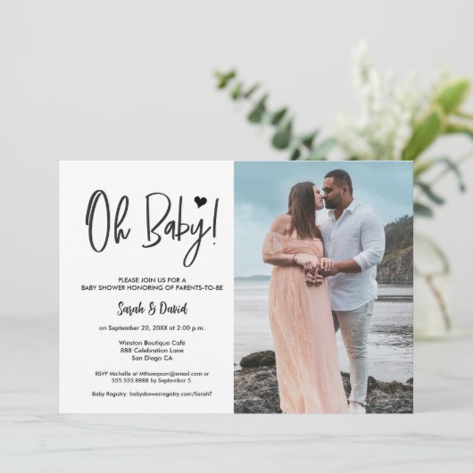 Black and White Modern Heart Custom Photo 招待状 (スタンド正面)