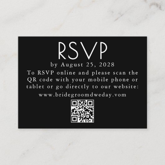 Black and White Modern Minimalist Wedding QR RSVP エンクロージャーカード (正面)
