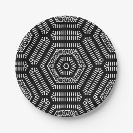 Black And White Modern Mudcloth Paper Plate ペーパープレート