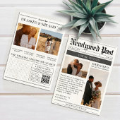 Black and White Modern Newspaper Wedding 招待状