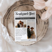 Black and White Modern Newspaper Wedding 招待状