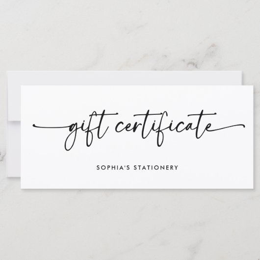 Black and White Modern Script | Gift Certificate (正面)