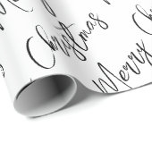 Black and White Modern Script Merry Christmas ラッピングペーパー (ロールコーナー)
