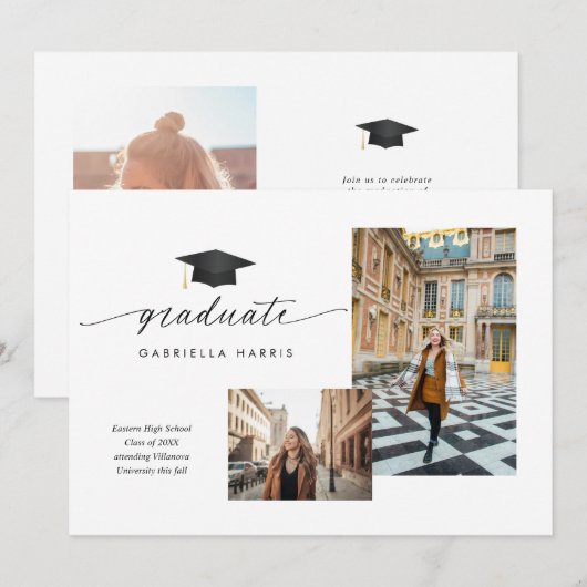 Black and White Modern Script Photo | 2 sided 招待状 (正面/裏面)