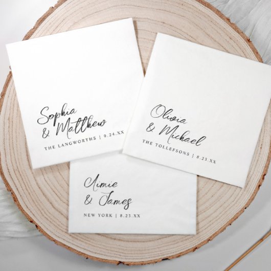Black and White Modern Trendy Handwritten Wedding スタンダードカクテルナプキン