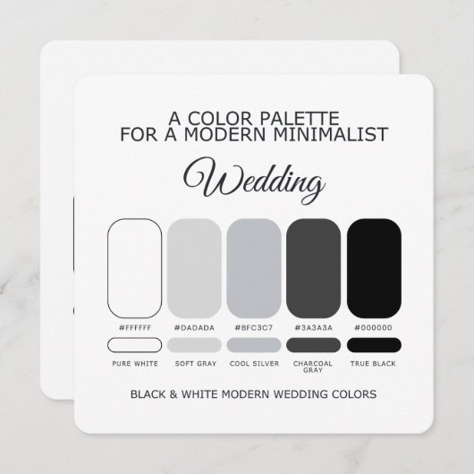Black and White Modern Wedding Color Palette Card 招待状 (正面/裏面)