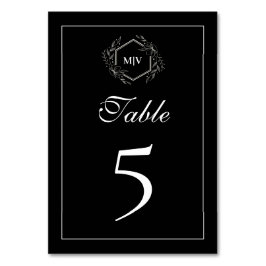 Black and White Monogram Crest Table Number Card テーブルナンバー