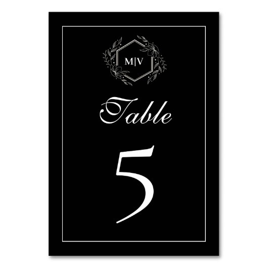 Black and White Monogram Crest Table Number Card テーブルナンバー (正面)