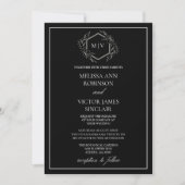 Black and White Monogram Crest Wedding Invitation 招待状 (正面)