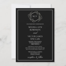 Black and White Monogram Crest Wedding Invitation