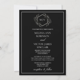 Black and White Monogram Crest Wedding Invitation 招待状