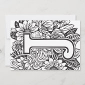 Black and White Monogram J Tattoo Flowers Wedding 招待状 (裏面)