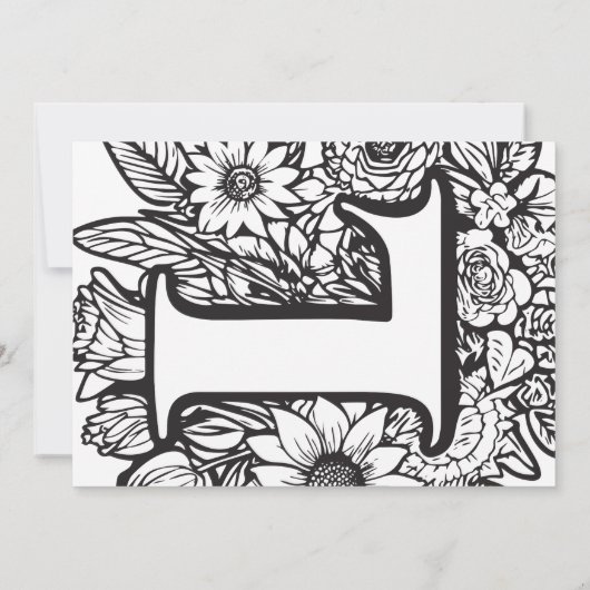 Black and White Monogram L Tattoo Flowers Wedding 招待状 (裏面)