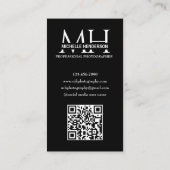 Black and White Monogrammed Logo 1 Photo Qr Code B 名刺 (裏面)