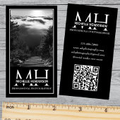 Black and White Monogrammed Logo 1 Photo Qr Code B 名刺