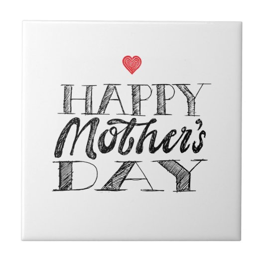 Black and White Mother's Day Lettering & Heart タイル (正面)