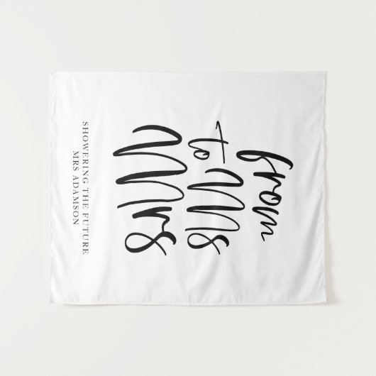 Black and White Ms to Mrs.ブライダルシャワー背景 タペストリー (正面(横))