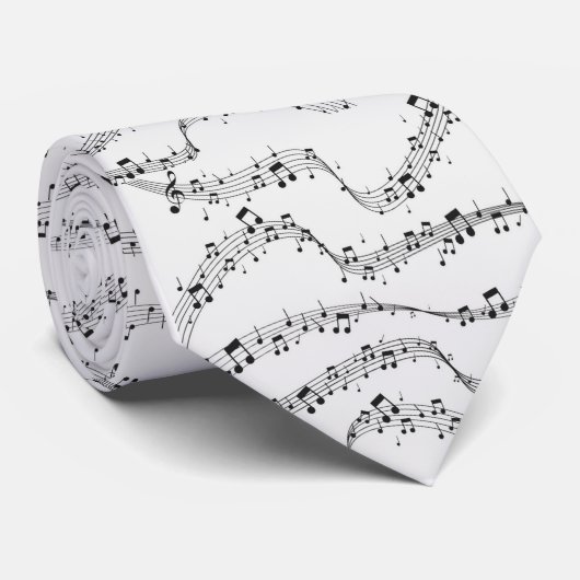 Black and White music note Pattern musician  ネクタイ (ロール)