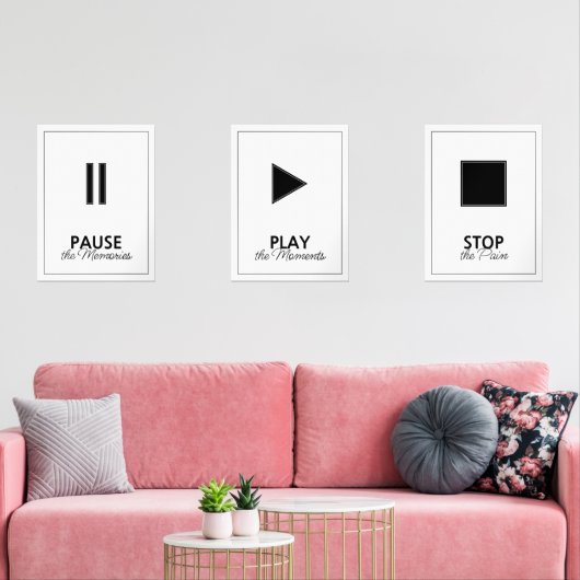 Black and White Music Player Pause Play Stop (リビング)