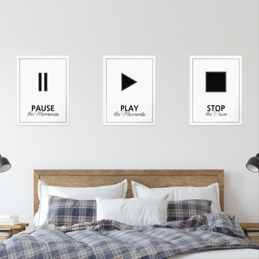 Black and White Music Player Pause Play Stop (寝室)