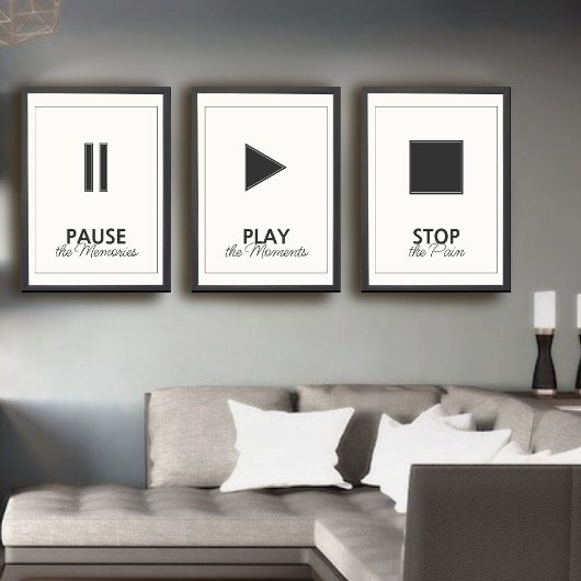 Black and White Music Player Pause Play Stop