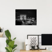 Black and White Night Photo Arc de Triomphe Paris ポスター (ホームオフィス)