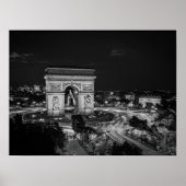 Black and White Night Photo Arc de Triomphe Paris ポスター (正面)