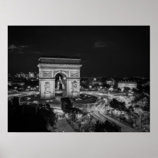 Black and White Night Photo Arc de Triomphe Paris ポスター