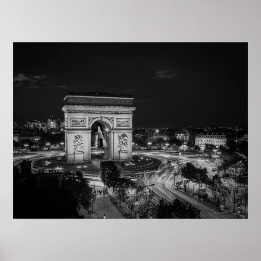 Black and White Night Photo Arc de Triomphe Paris ポスター (正面)