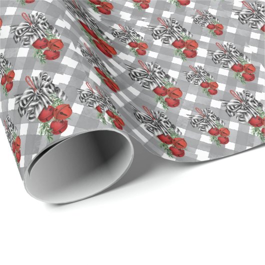 Black and White Noël Red Bells ラッピングペーパー (ロールコーナー)