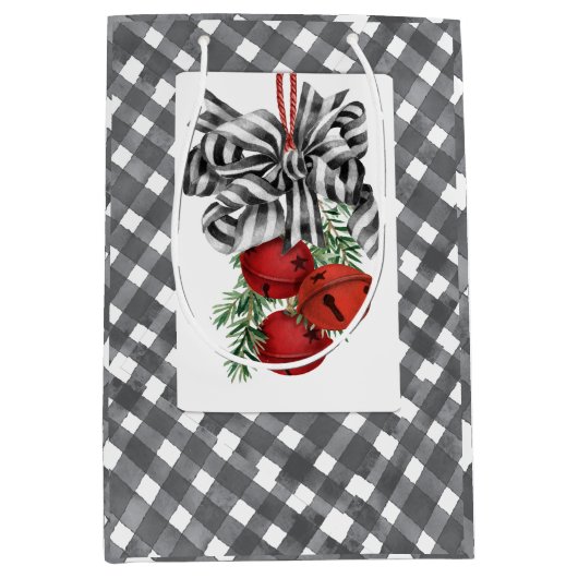 Black and White Noël Simple ミディアムペーパーバッグ (正面)