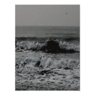 Black and White Ocean Wave Photography Poster フォトプリント