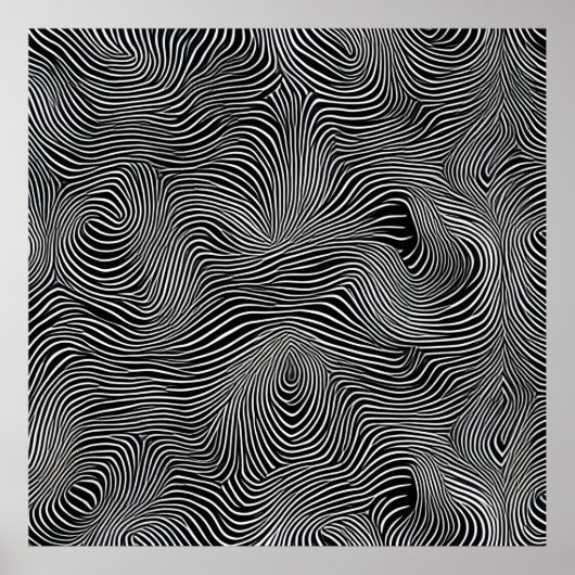 Black and White Op Art Swirl Pattern ポスター (正面)