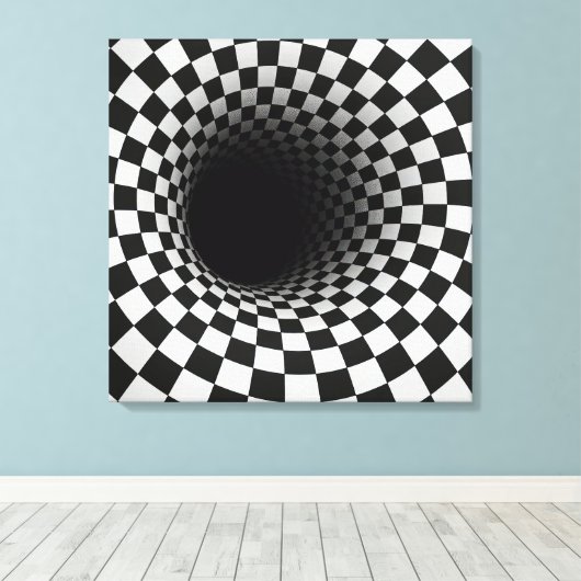 Black and White Optical Illusion Tunnel キャンバスプリント (インサイチュ (ウッドフロア))