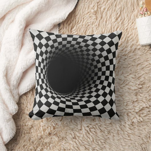 Black and White Optical Illusion Tunnel クッション (ブランケット)
