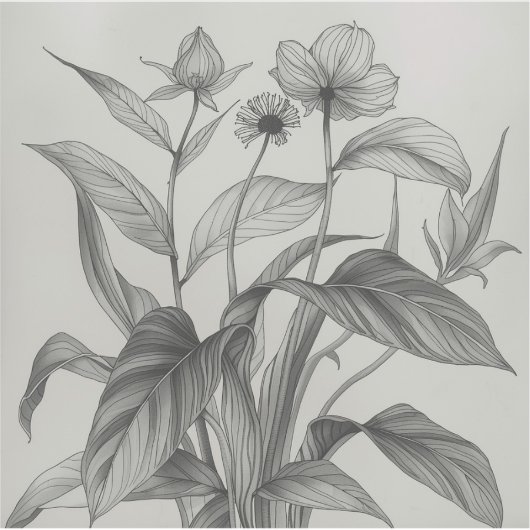 black and white outline art of endangered plant シール (正面)