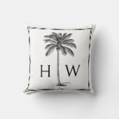 Black and White Palm Palmetto Tree Monogram クッション (正面)