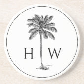 Black and White Palm Palmetto Tree Monogram コースター (正面)