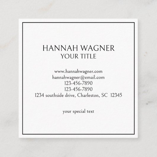 Black and White Palm Palmetto Tree Monogram スクエア名刺 (裏面)